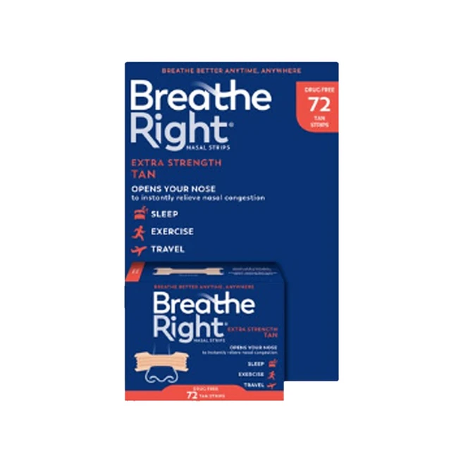 리뉴얼된 브리드라이트 스트렝스 레드 수면용 코 비강밴드 Tan색상 72매, 1세트