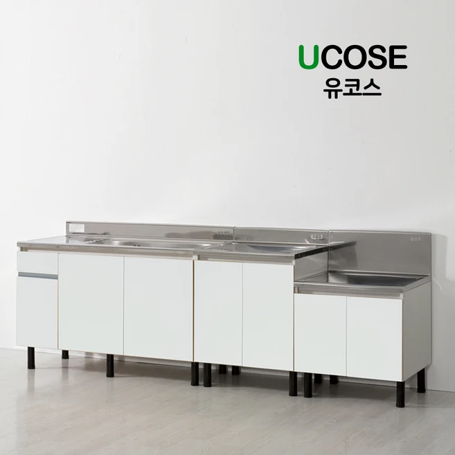 유코스 싱크대 스텐상판 가스대 개수대 사무실 원룸 탕비실 펜션 글램핑 주방 배수구, 600개수대, 화이트