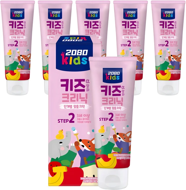2080 키즈알파크리닉 2스텝 치약, 6개, 80g