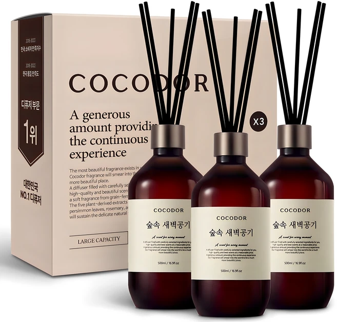 코코도르 프리미엄 디퓨저, 숲속새벽공기, 500ml, 3개