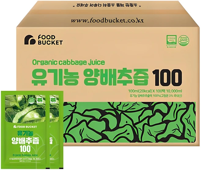 푸드버킷 국내산 유기농 양배추즙 100, 100ml, 100개