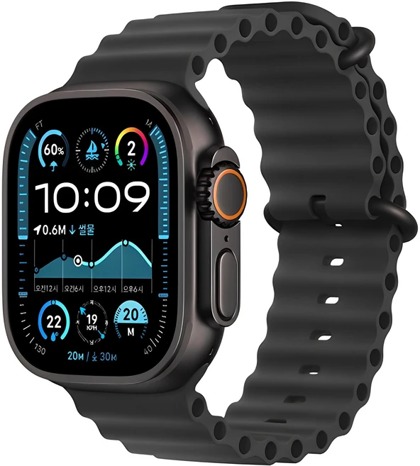 Apple 정품 2024 애플워치 Ultra 2 티타늄 오션 밴드, 49mm, GPS+Cellular, 블랙 / 블랙, Regular
