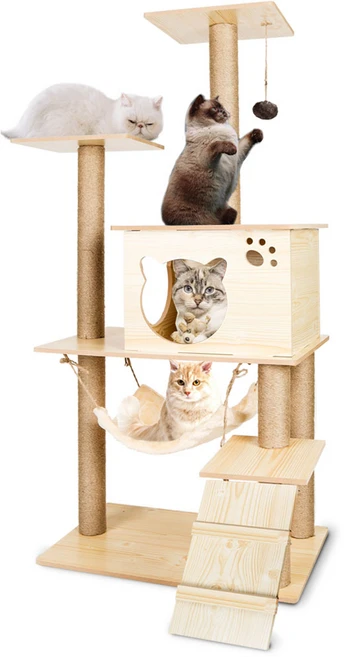 딩동펫 튼튼 원목 캣타워, 혼합색상, 1개