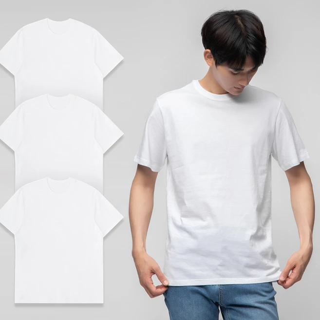 베이스알파에센셜 남녀공용 통기성 30수 라운드 반팔티 3장