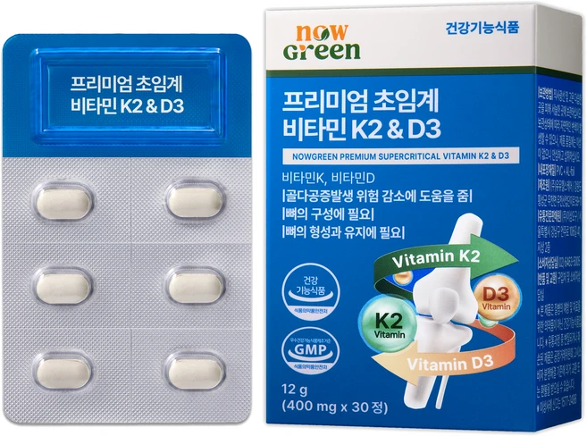 나우그린 프리미엄 초임계 비타민 K2 & D3 12g, 1개, 30정