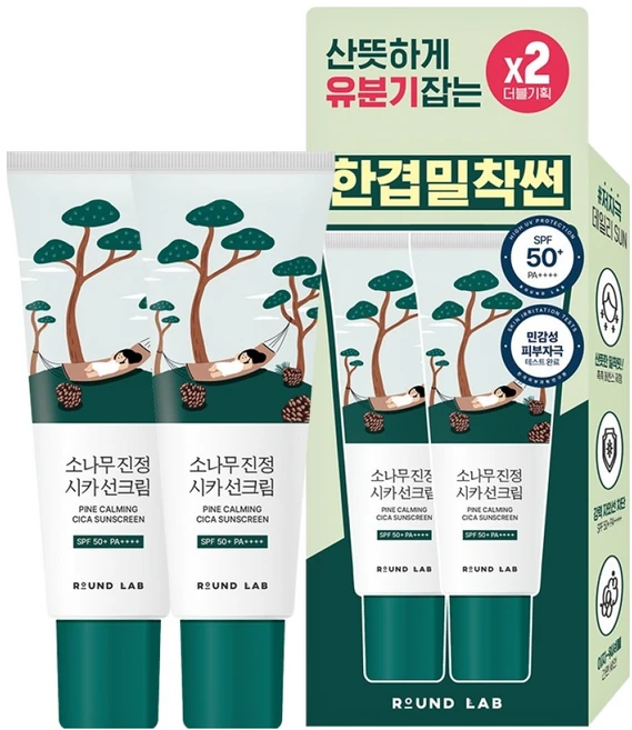 라운드랩 소나무 진정 시카 선크림 SPF50+ PA++++, 2개, 40ml