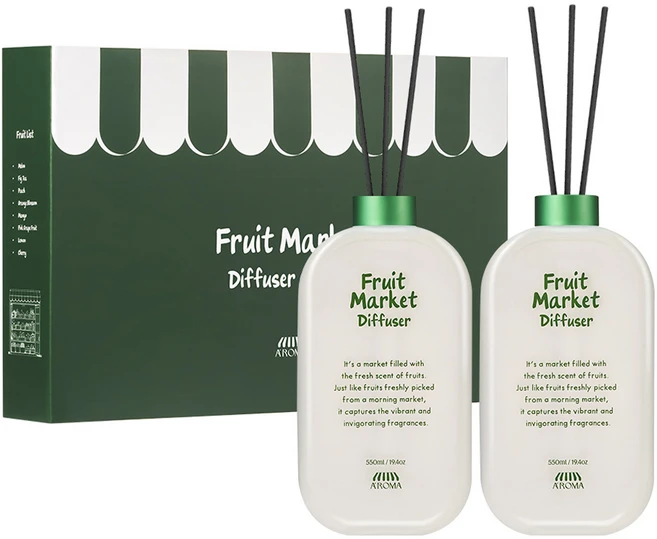 에이로마 후르츠마켓 디퓨저 선물세트 550ml, 1세트, 피치