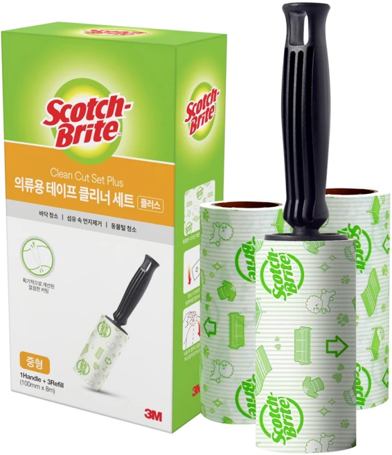 스카치브라이트 의류용 테이프 클리너 세트 플러스 핸들 + 리필 3개, 1세트