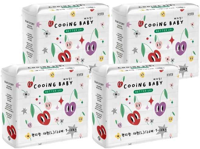 Cooing  베러업 팬티 기저귀, 대형(L), 104개입 (26개입 X 4팩)