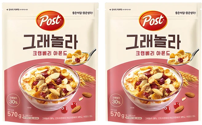 포스트 그래놀라 크랜베리 아몬드 시리얼, 570g, 2개