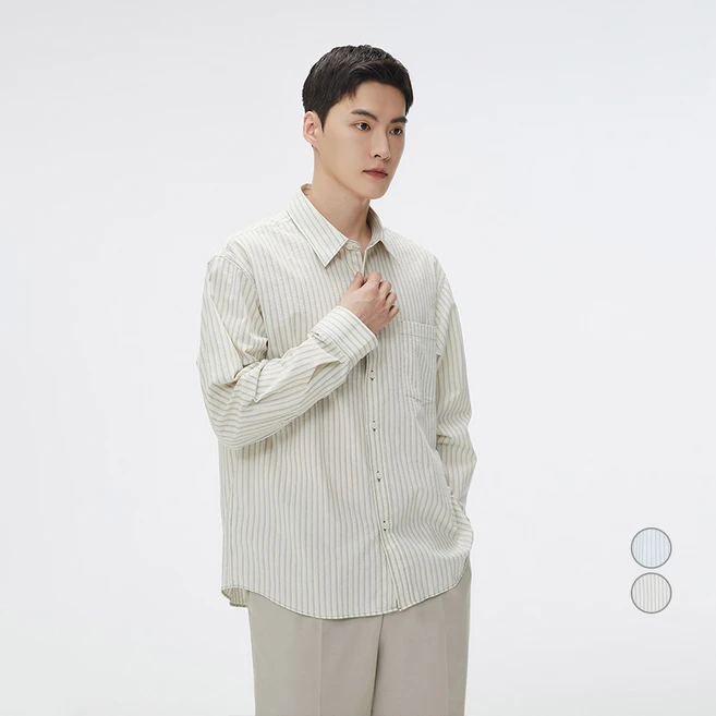 스파오 남성용 냉감 통기성 시어서커 스트라이프 셔츠 SPYSF23M05