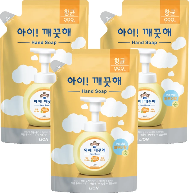 아이깨끗해 폼 핸드솝 순 파우더향 리필, 450ml, 3개