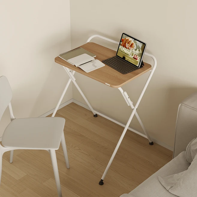 소프시스 튜브 접이식 책상 647, 티크판넬 + 화이트프레임