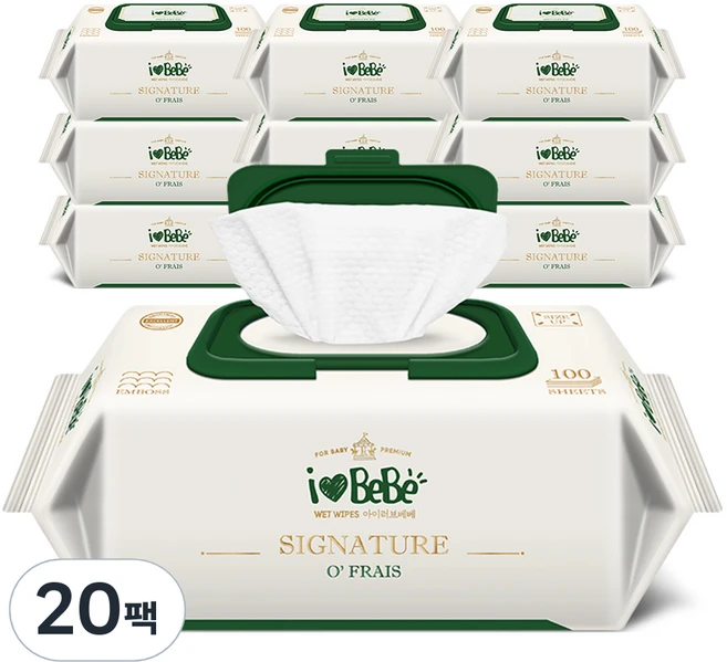 아이러브베베 시그니처 오프레 엠보 아기물티슈 캡형, 20세트, 100매