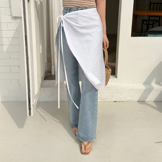 세이스타일 여성용 블록 레이어드 커버 미디 랩 스커트