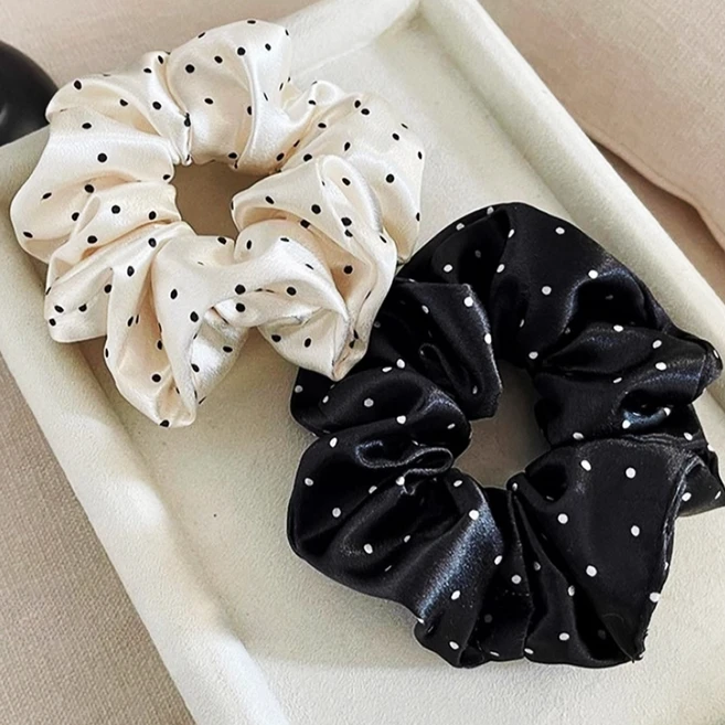 젤루나 풍성한 실크 도트 패턴 슈슈 곱창 머리끈 2종 세트 LH-186