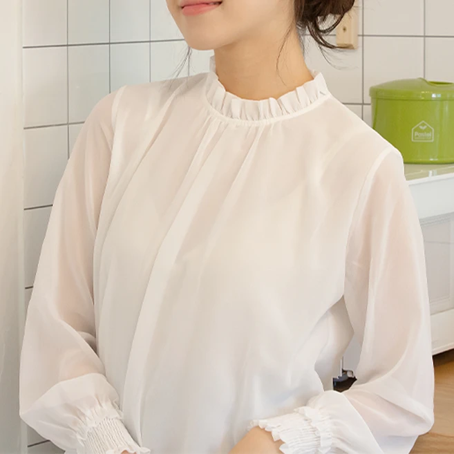 쉬폰 블라우스 긴팔 시스루 화이트 봄 여름 가을 겨울 사계절
