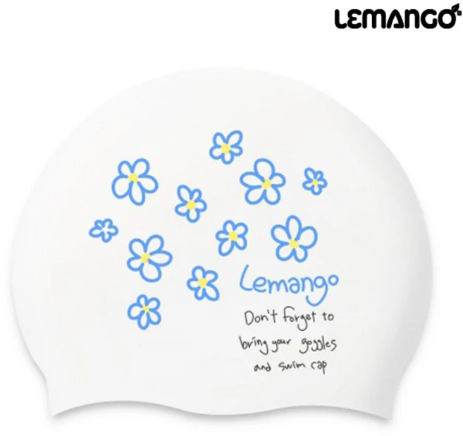 르망고 실리콘 수모 블루 데이지 수영모자, 화이트(white), 1개