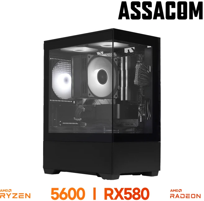 [아싸컴] 조립pc 게이밍 고사양 게임용 데스크탑 롤 배그 본체 인텔 AMD 컴퓨터, 01. 5600+RX580, Free DOS, 500GB, 16GB, 블랙