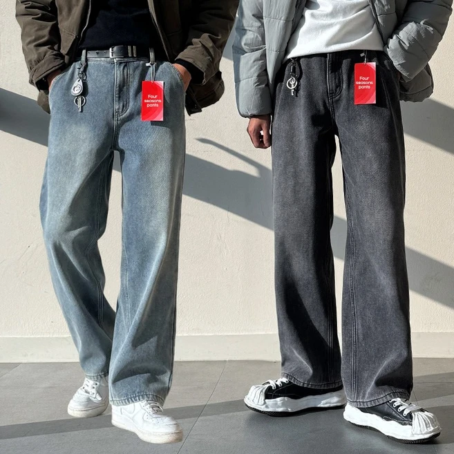 남자 세미와이드 샌드워싱 뒷밴딩 데님 청바지 팬츠 빅사이즈