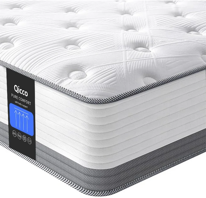 Qicco 침대 매트리스 무음 포켓스프링 바닥 매트리스, 20cm, 화이트
