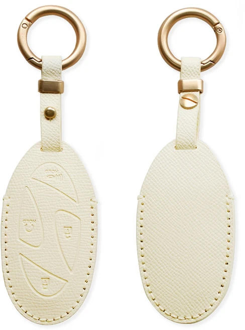 트니르 현대 호환 신형 5버튼 7버튼 디올 뉴 싼타페MX5 그랜저GN7 더뉴아반떼 쏘나타디엣지 더뉴투싼 코나 아이오닉 조약돌 차 키케이스 소가죽 + 키링 차량용품 키홀더, 현대k타입(7버튼), 아이보리