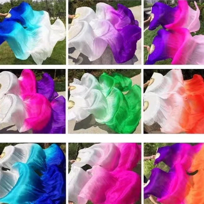 맞춤제작 댄스 무대용 가로3색 실크 팬베일(1쌍), 150cm(어린이용), 배송메모에 적어주세요., 1개