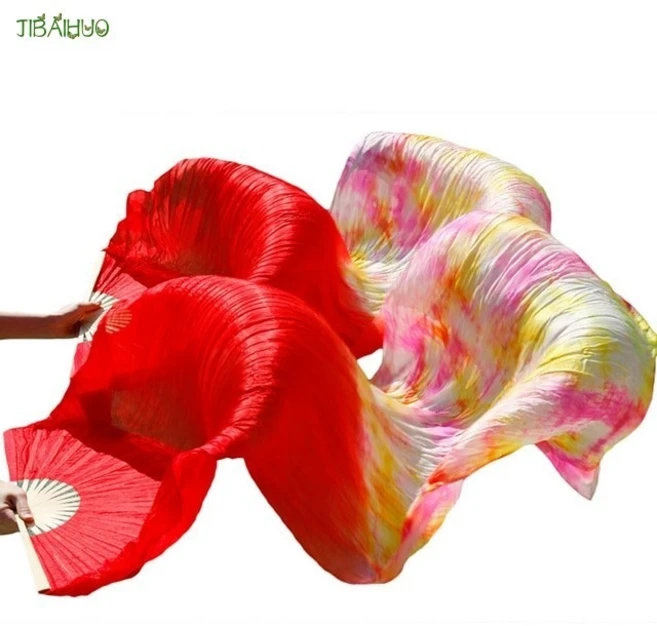 JIBAIHUO 팬베일 팬베일 밸리 댄스 1 쌍 수제 염색 실크 100% 실크/모조 09 Color9-... 08 Imitati..., 1개, 23 Color23-tw * 01