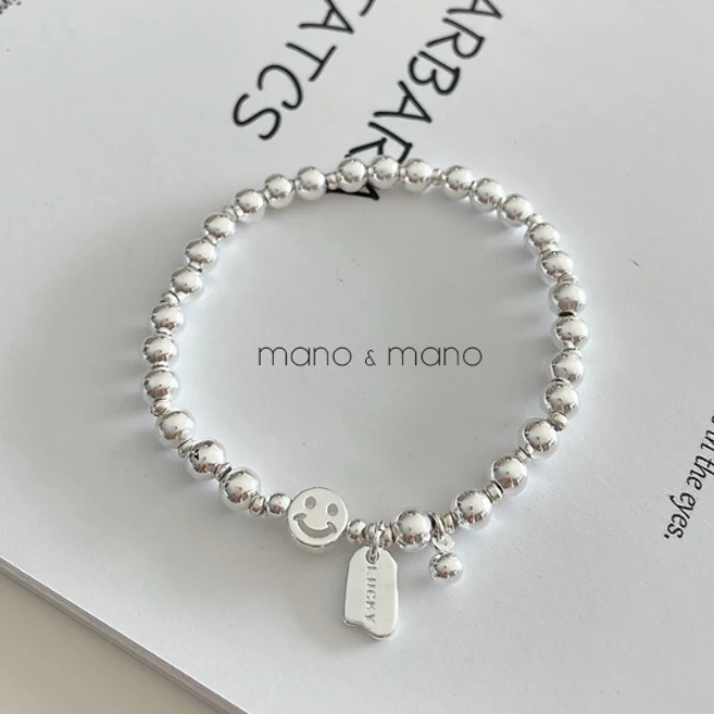 실버 럭키 스마일 행운 은볼 밴딩 은팔찌