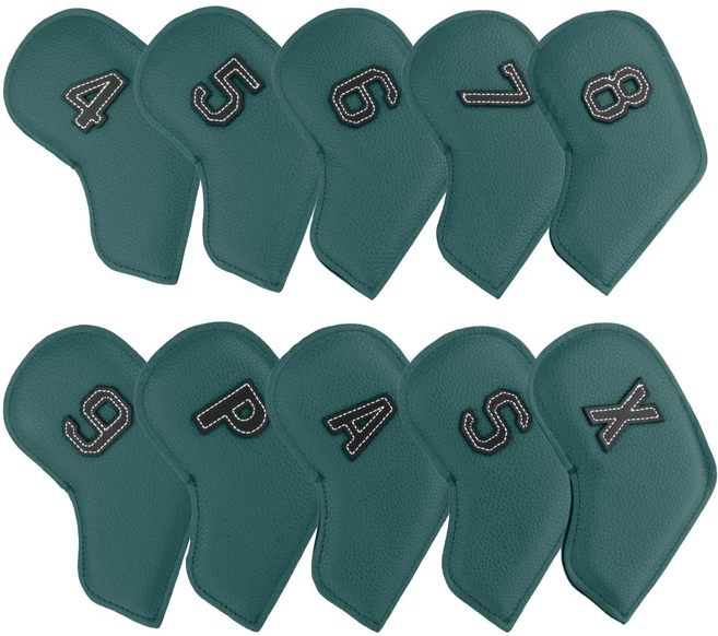 PU 가죽 아이언 커버 클럽 헤드커버 골프채 커버 세트 10pcs, 타크 그린, 10개입