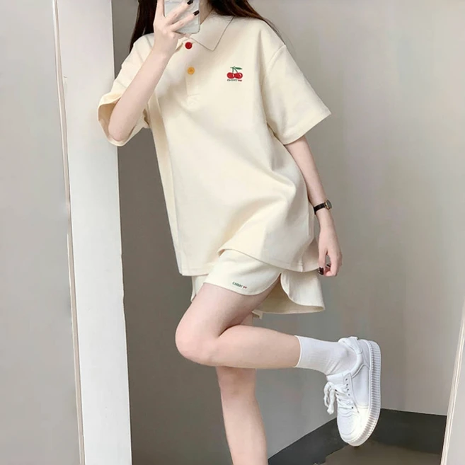 여성 여름 루즈핏 트레이닝복세트 반팔티+반바