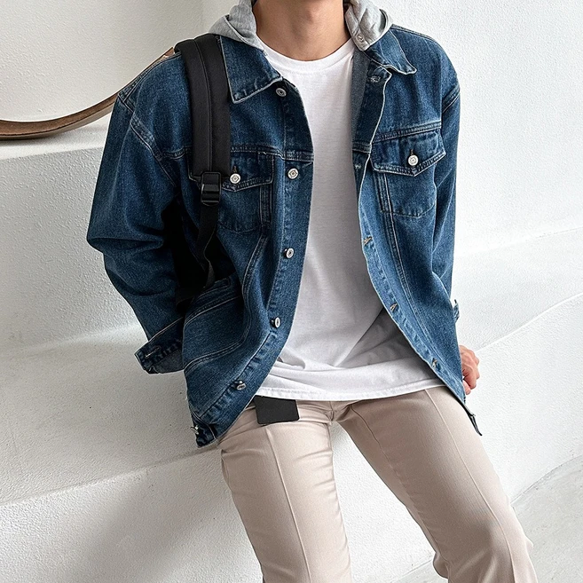 베이직바이블 오버핏 후드 탈부착 워싱 데님 청 자켓(2color)