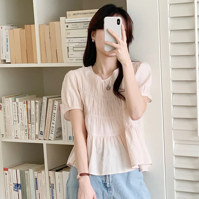 [뉴데이] 여성 여리 러블리 퍼프 셔링 블라우스