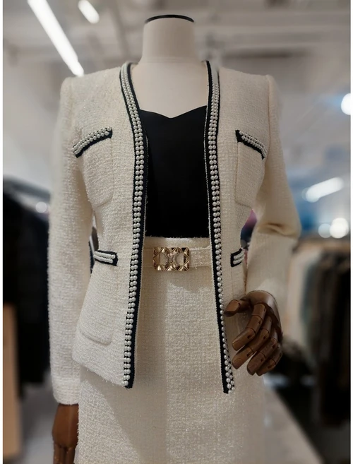 모조에스핀 진주배색 노카라 팬시자켓 S244MSF120