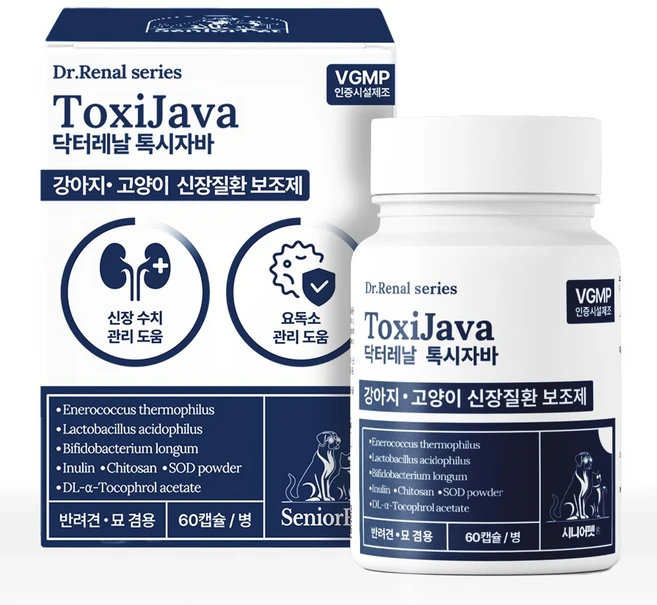 시니어펫 톡시자바 동물병원 신장질환 2기 9000억 유산균 60캡슐, 60정, 유리너리+장건강, 1개