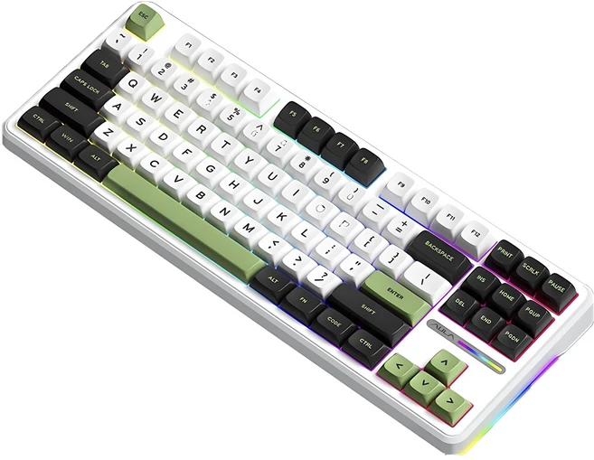 AULA 맞춤형 기계식 키보드 PBT 3핀 핫스왑 RGB 그레이 우드축, 그린, 그레이우드축, 제조사축