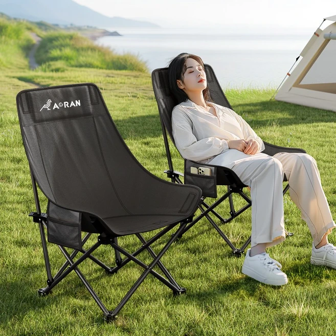 아오란 아웃도어 릴렉스 접이식 캠핑 의자, 2개, 블랙