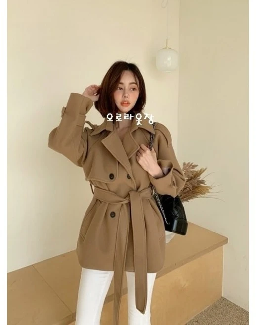 여성 트렌치코트 바바리 울 하프코트 누빔 안감