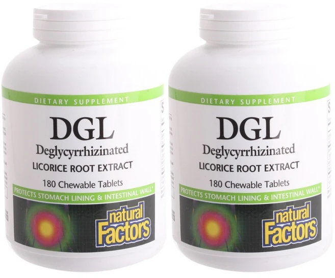 네추럴팩터스 DGL 리코리스 루트 추출물 츄어블 타블렛 비건 무설탕 글루텐 프리, 2개, 180정