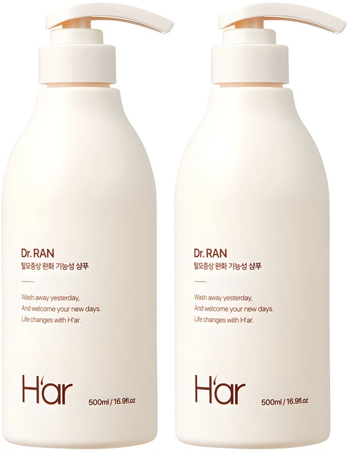 정품 하아르 닥터란 탈모증상완화도움 기능성블랙 계란 샴푸, 2개, 500ml