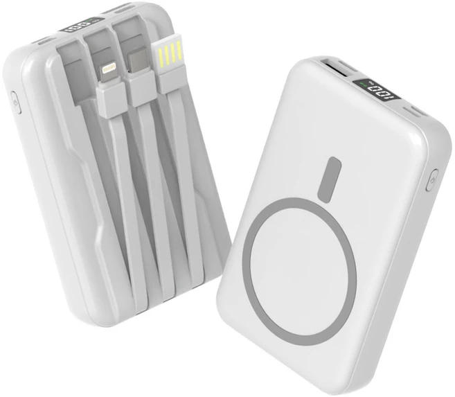 THOUSTA 20000mAh 대용량 무선충전 맥세이프 일체형 보조배터리, 휴대성 좋음 (화이트)