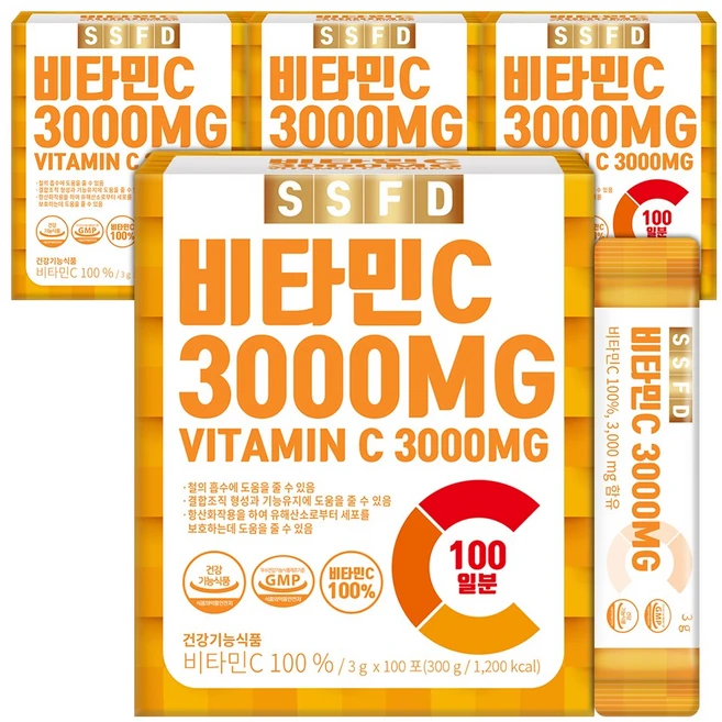순수식품 비타민C 3000 가루 분말 스틱 파우더, 300g, 4개