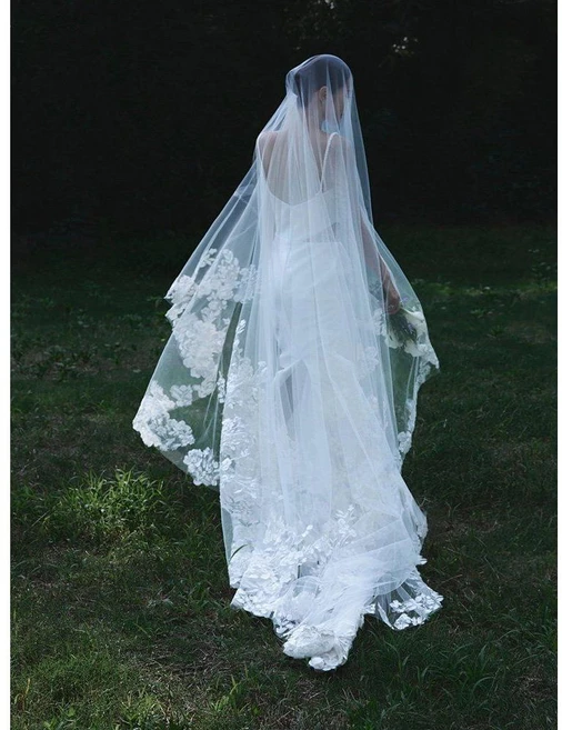 웨딩베일 셀프웨딩 긴망사 2m 3m 레이스 대폭망사 신부베일 롱베일 셀프웨딩촬영, 175cm 이상, 1.5m 폭 x 3m 길이