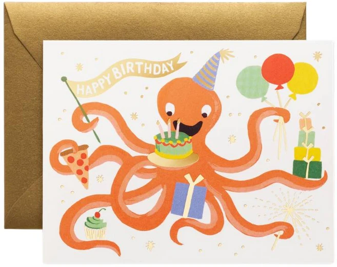 라이플페이퍼 Octopus Birthday Card 생일 카드, 단품