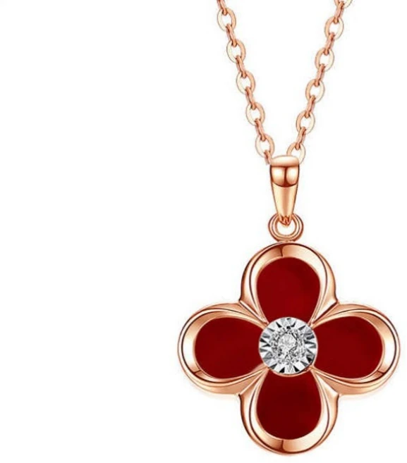 여성용 14K 도금 네잎클로버 행운 목걸이 기념일 선물 QAZ-07