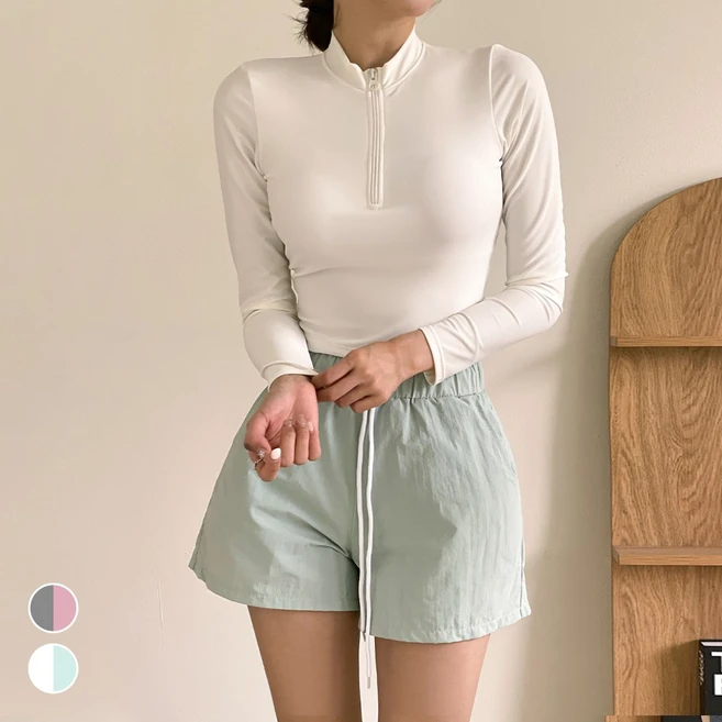 (3종세트/44~77사이즈) 오르웨인 슬림핏 반집업 여성 래쉬가드 세트 빅사이즈 비치웨어 수영복, 화이트+블루