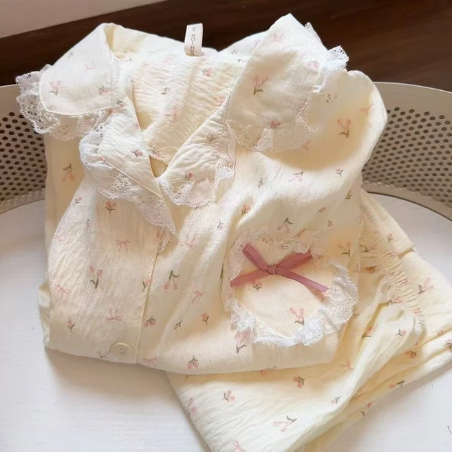 YioYcc 커플잠옷 데일리 보송보송 플라워 여성 파자마 홈웨어