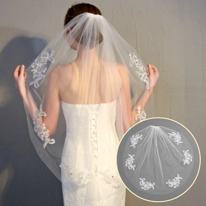로맨틱메이 웨딩 베일 면사포 셀프 촬영 브라이덜 샤워 숏베일, 1세트, 플라워