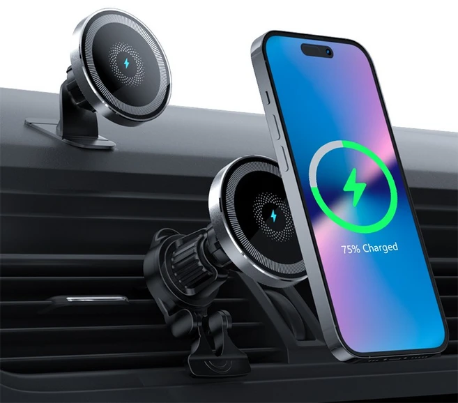 Mankiw맨큐 맥세이프 차량용 고속 무선충전 거치대 송풍구형+대쉬보드형, 블랙