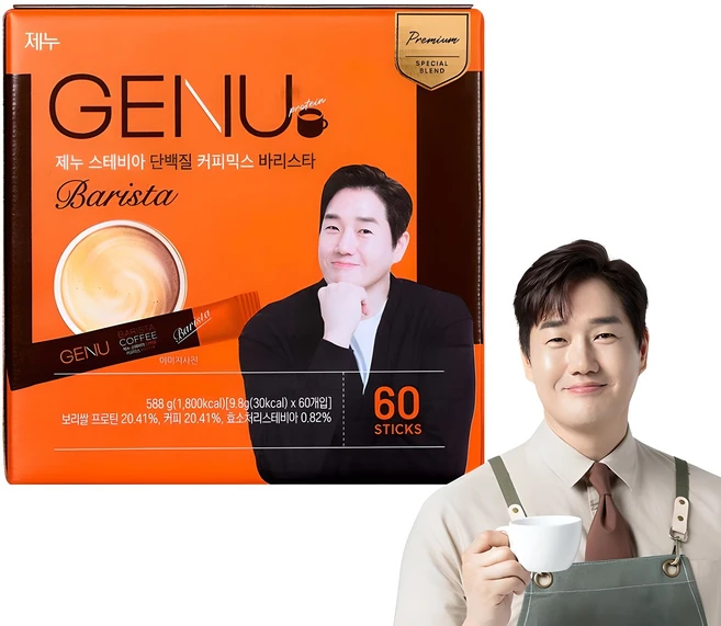 제누 스테비아 단백질 바리스타 커피믹스, 9.8g, 60개입, 1개
